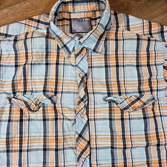O’Neill Shirt Men’s Large Blue Plaid Snap Button Short Sleeve Collared Casual - Picture 2 of 9